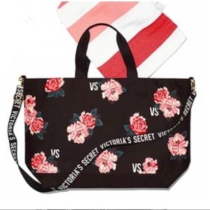 Victoria’s Secret Black with Pink Floral Large Travel Tote